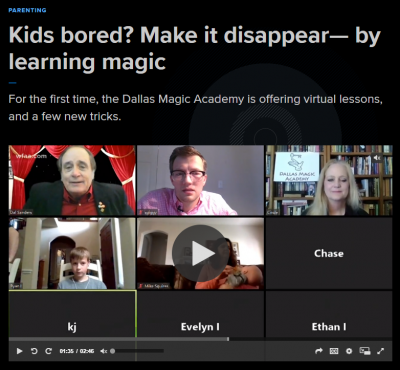 For the first time, the Dallas Magic Academy is offering virtual lessons, and a few new tricks.

Original Article: LINK


Author: Sean Giggy
Published: 8:47 AM CDT April 2, 2020
Updated: 8:47 AM CDT April 2,…View More
